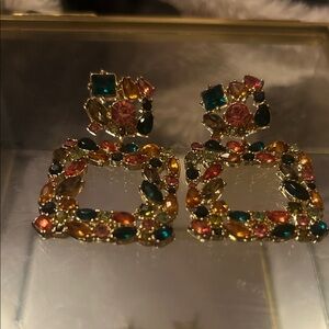 Multicolor Gemstone Statement Earrings